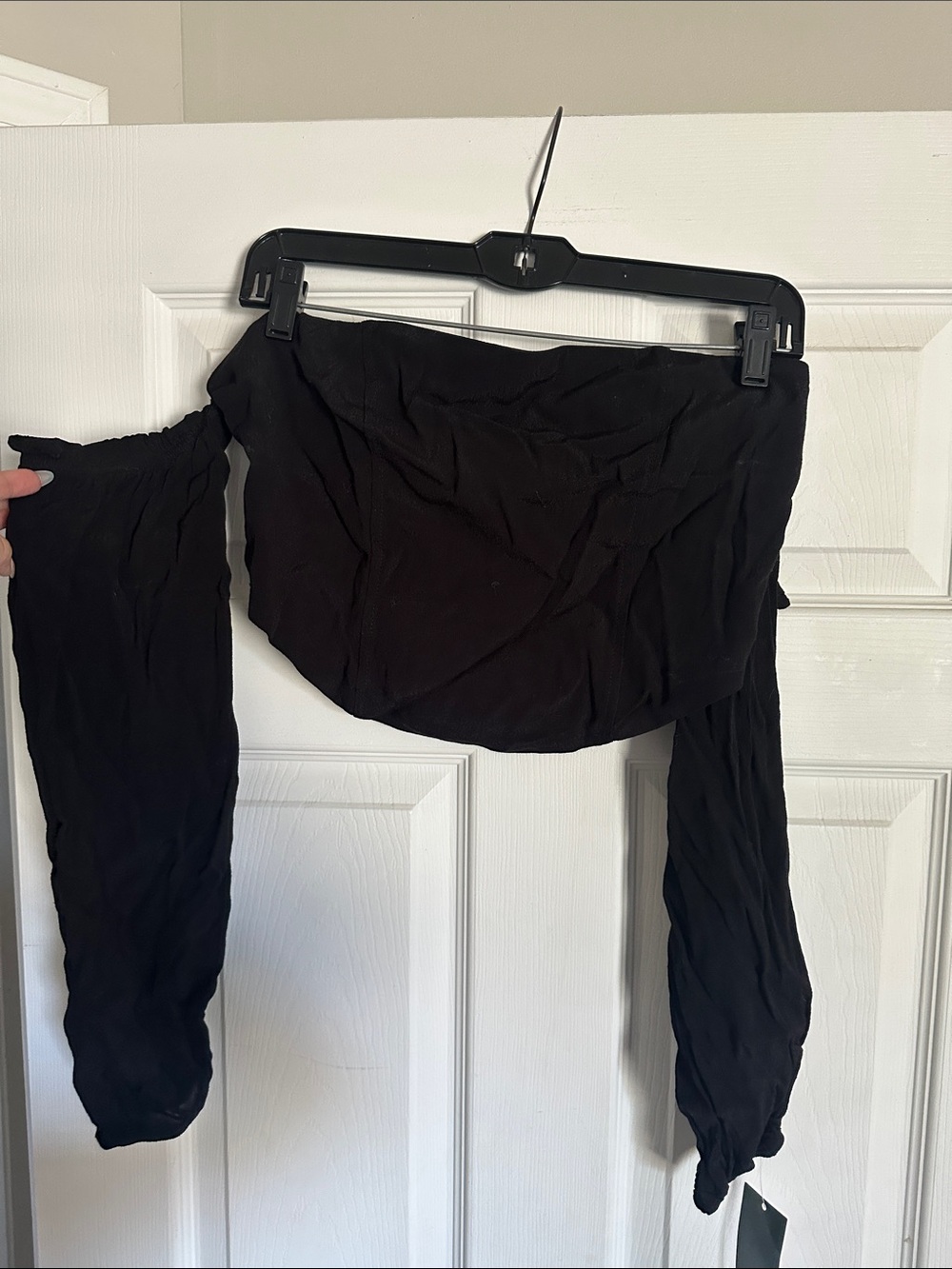 wild fable Black Off-the-Shoulder Crop Top with Long Sleeves